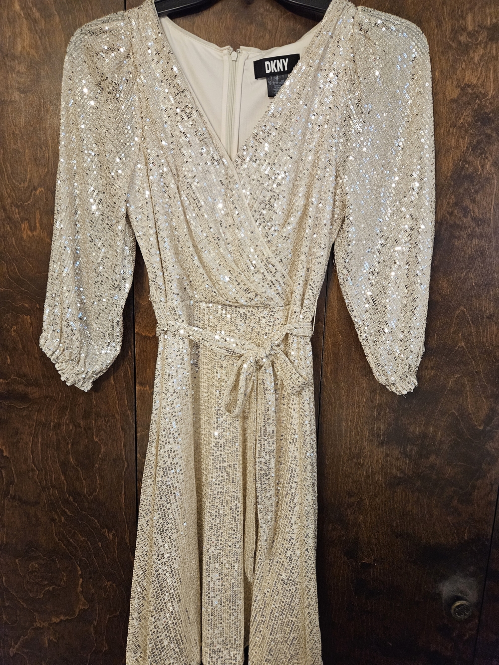 DKNY Champagne Sequin Wrap  Dress